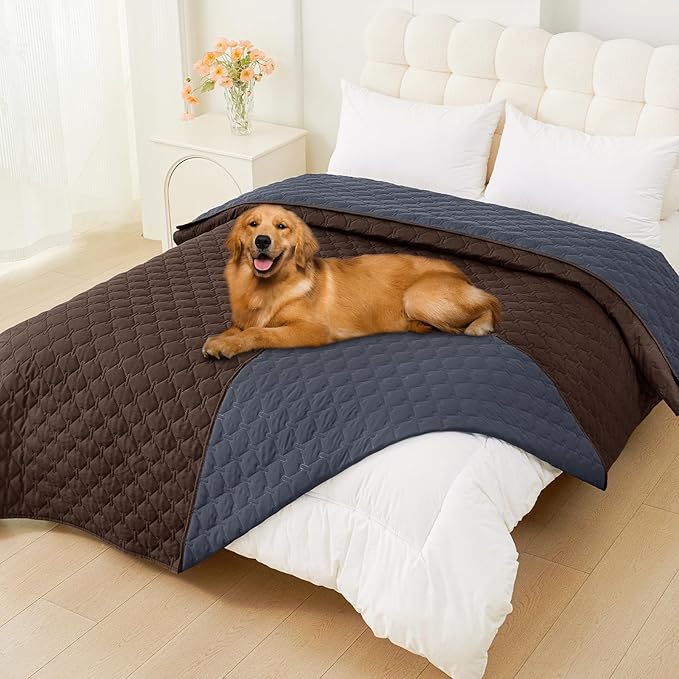 Smiry Waterproof Dog Bed Cover Blanket, Soft Reversible Pet Blanket, Washable Leakproof Cats Dogs Couch Cover for Sofa, Couch, Furniture, Plaid (82x120 Inch, Chocolate/Dark Grey)