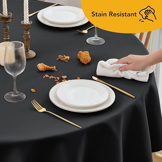 6-Pack Black Round Tablecloths, 120 Inches, Stain-Resistant Polyester for 5-6 Ft Round Tables - Washable Table Covers for Weddings, Banquets, Birthday Parties, Events