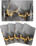 Black Gray Gold Marble Placemats Set of 4 Linen Decorative Table Mat for Dining Table Kitchen Farmhouse Outdoor Home Decor 12"x18" Abstract Modern Place Mats