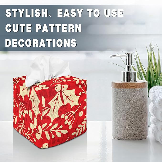 Tissue Box Cover Square Decorative Tissue Box Holder Cute Funny Cube Tissue Case Cover-Xmas Decor Berry Tissue Box Cover