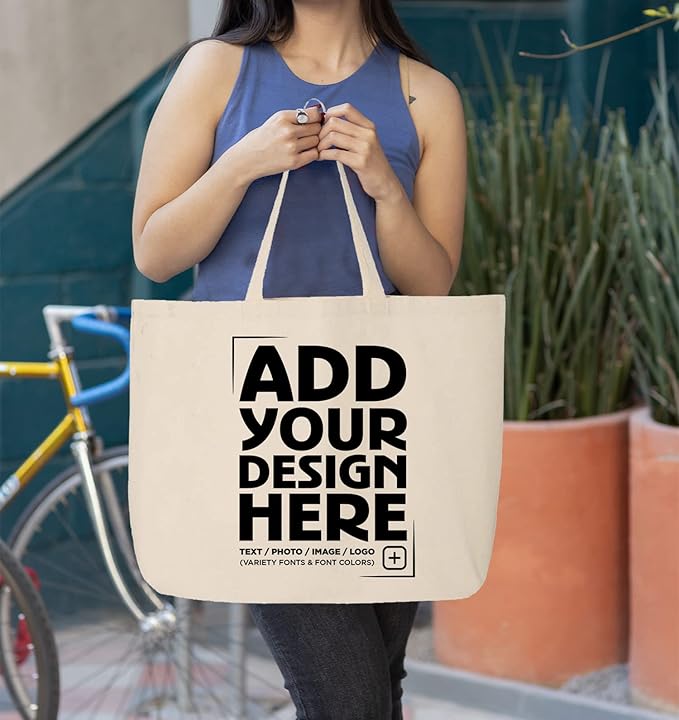 shop4ever Personalized Custom Design Your Own Jumbo Heavy Canvas Tote Reusable Shopping Bag