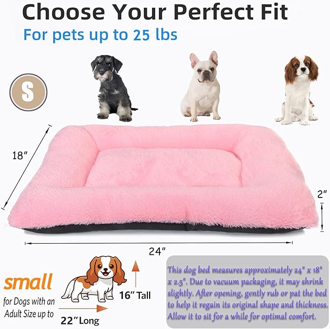 Puppy Crate Beds for Small Dogs and Cats Ultra Soft 24x18 Dog Bed for Crate Washable Cute Kennel Pad Cushion Anti-Slip for Pet Cozy Sleeping Mat 24 Inch,Pink