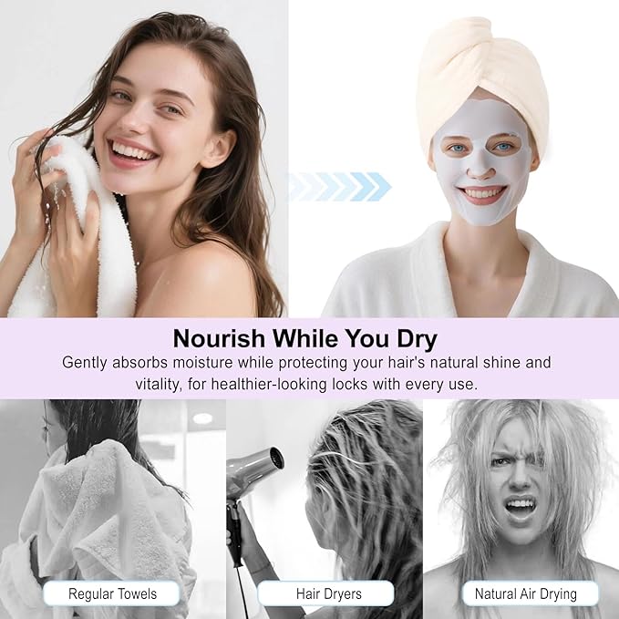 AGKXHDEC 1 Pack Double Layer Microfiber Towel, Hair Turbans for Wet Hair, Drying Hair Wrap for Women(Warm White)