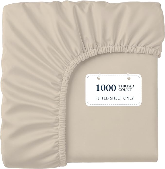 Lane Linen 100% Egyptian Cotton Queen Size Fitted Sheet Only (61"x81" + 16") - Elegant Sateen Weave, Ultra Soft, Breathable, Highly Durable, Deep Pockets Upto 17" - Ivory