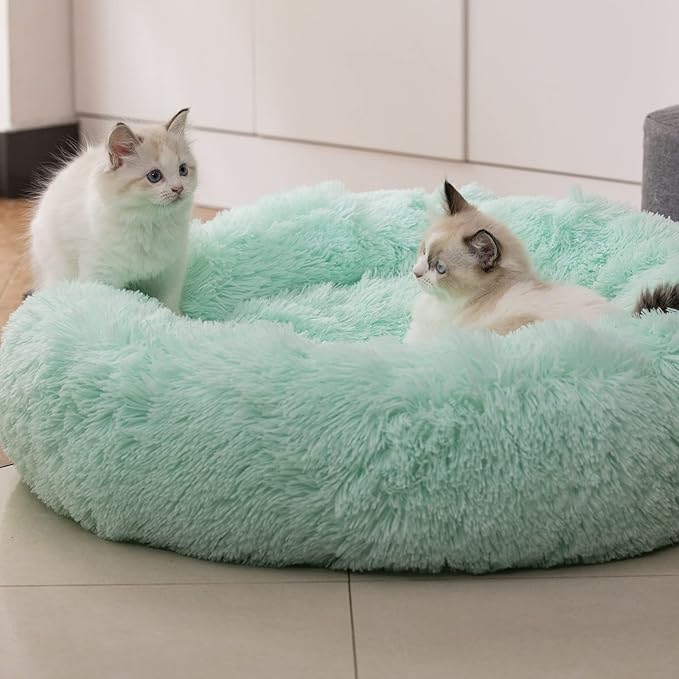 Raimaiso Anti Anxiety Round Fluffy Plush Faux Fur Warm Washable Dog Bed & Cat Bed, Original Bed for Small Medium Large Pets,Used to Relieve Joints and Improve Sleep（20"/24"/27''） (27", Light Green)