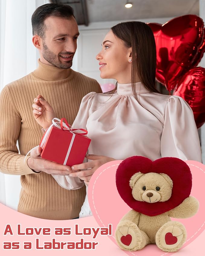 MaoGoLan Valentines Teddy Bear Plush with Heart-Shaped Hood,Adorable and Soft Teddy Stuffed Animal,13.8" Loving Heart Plushie Gift for Valentines Day,Christmas,Anniversary,Mother's Day,Long Distance