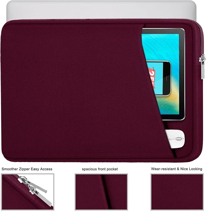Laptop Sleeve Case 15.6 inch, Durable Briefcase Shockproof Protective Cover, Handbags Portable Laptop Bag for 15.6 inch HP Dell Asus Lenovo, Computer Case with Front Pocket, Wine Red