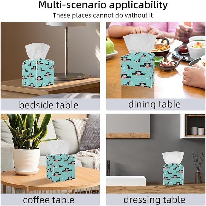 2 Pack Love Dog Tissue Box Cover, Facial Tissue Holder Storage for Bathroom Vanity, Dressers, Night Stand, Parlors and Offices