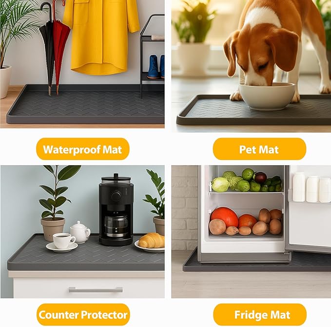 TigeJoy 37" x 22" Under Sink Mats for Kitchen Waterproof, Leak-Proof Silicone Mat Sink Protector and Cabinet Liner, Kitchen Essentials Organizer and Storage, Boot or Shoe Tray, Pet Feeding Mat