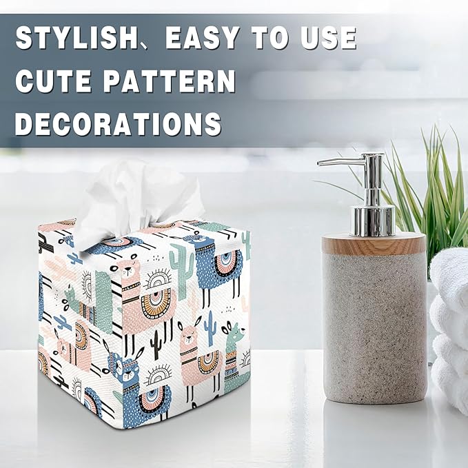 Tissue Box Cover Square Decorative Tissue Box Holder Cute Funny Cube Tissue Case Cover-Alpaca Tissue Box Cover