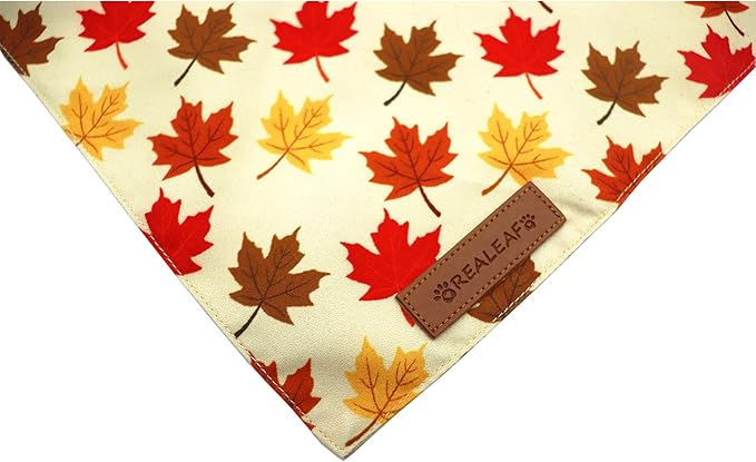 Realeaf Fall Dog Bandanas 2 Pack, Orange Pumpkin and Leaf Print Pet Scarf for Boy and Girl, Premium Durable Fabric, Holiday Bandana for Medium and Large Dogs (Large)