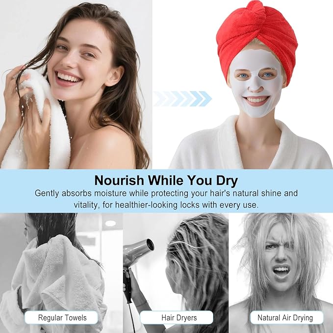 AGKXHDEC 3 Packs Single Layer Microfiber Hair Turbans - Drying Wrap for Women (Light Green,Red,Dark Blue)