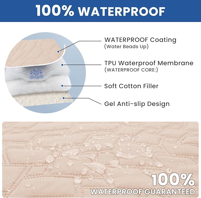 CYCMACO Waterproof Dog Bed Cover, Non-Slip Dog Blanket for Couch, Couch Covers for Dogs Washable, Pet Blanket for Furniture, Pet Bed Mat for Sofa, Car, Pet Supplies (52x82 Inch, Beige)