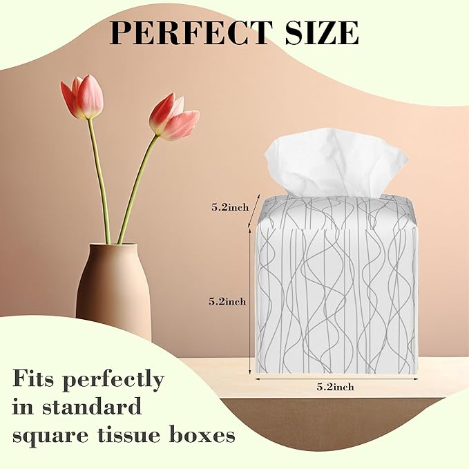 Grey Wavy Striped Tissue Box Cover,Abstract Wavy Line Waterproof Leather Square Tissue Box Cover Case Facial Paper Organizer Dispenser Box Holder for Home Office Bathroom Vanity Countertop
