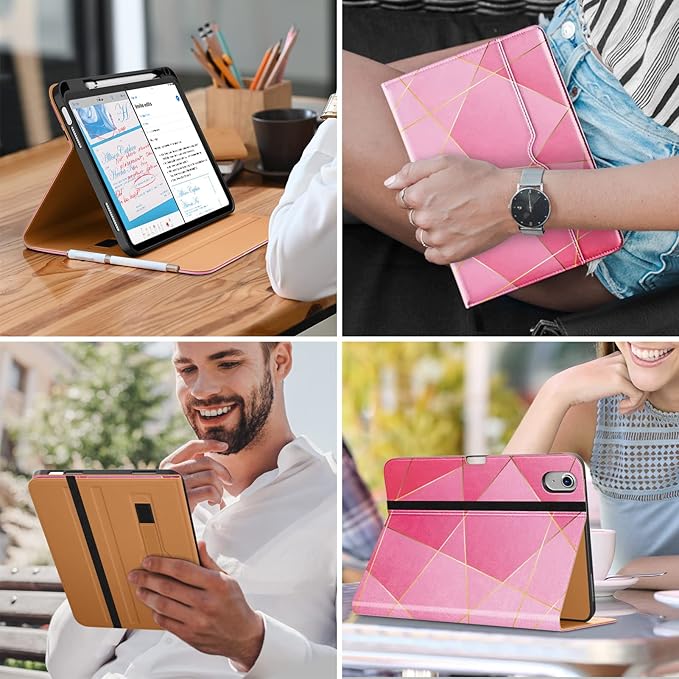 DTTO for iPad (A16) 11th Generation Case 11 Inch 2025, iPad 10th Generation Case 10.9 Inch 2022, Premium Leather Business Folio Stand Cover with Pencil Holder - Auto Wake/Sleep, Abstract Polygons