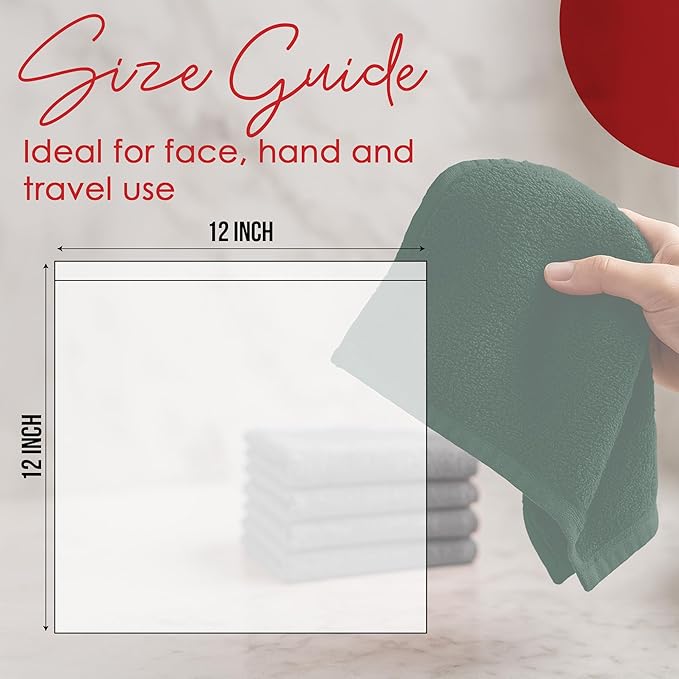 RIVERSIDE 12 Pack Washcloths - 12x12 Inches, 500 GSM, 100% Ring-Spun Cotton - Soft, Absorbent & Durable Face and Body Towels - for Bathroom, Spa, Gym, Makeup Removal & Everyday Use - Hunter Green