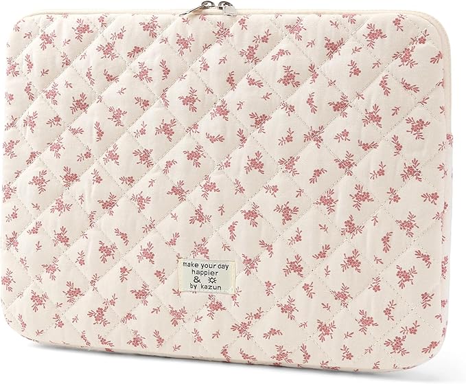 Puffy Laptop Sleeve 13-15.6 Inch Cute Quilted Laptop Protective Case Padded Floral Computer Sleeve for MacBook (A-Pink, 13 Inch)