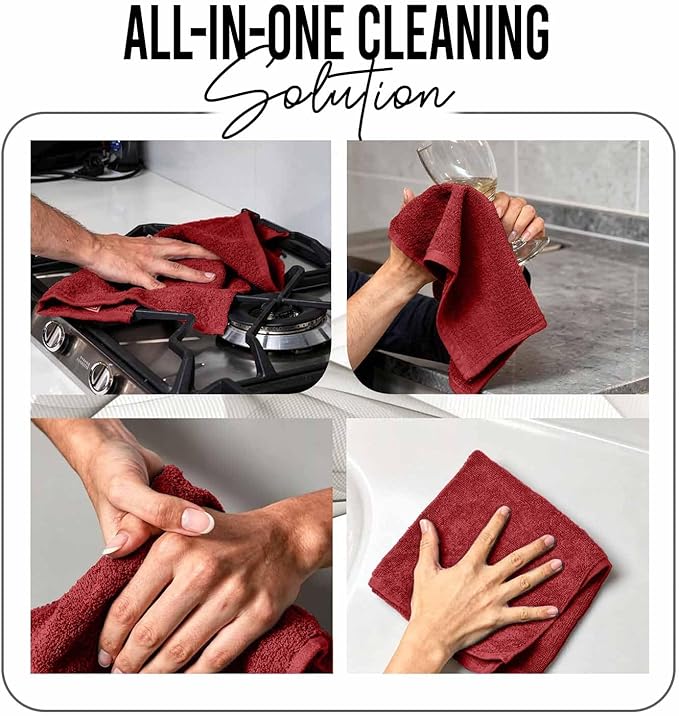 RIVERSIDE 24 Pack Washcloths Set - 100% Cotton [12x12 Inches] - 500 GSM, Soft, Quick-Dry & Highly Absorbent Face Towels - Perfect for Bathroom, Gym, Hotel, Spa & Travel - Red