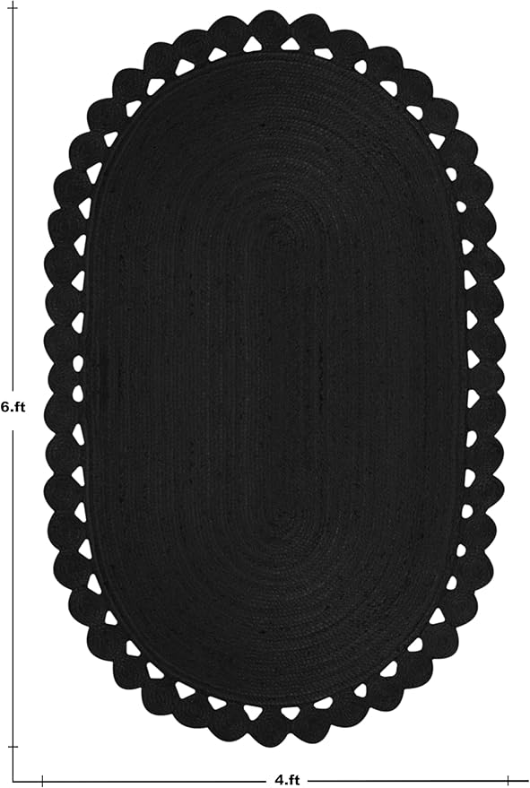 Oval Rug 6x8 Area Rug Solid Pattern Kilim Rug Black Solid Design 0.27 inches ThickIndoor Outdoor Rug Flatweave Rug Indian Artisans Rugs for Lake House Bedroom Dining Room Living Room