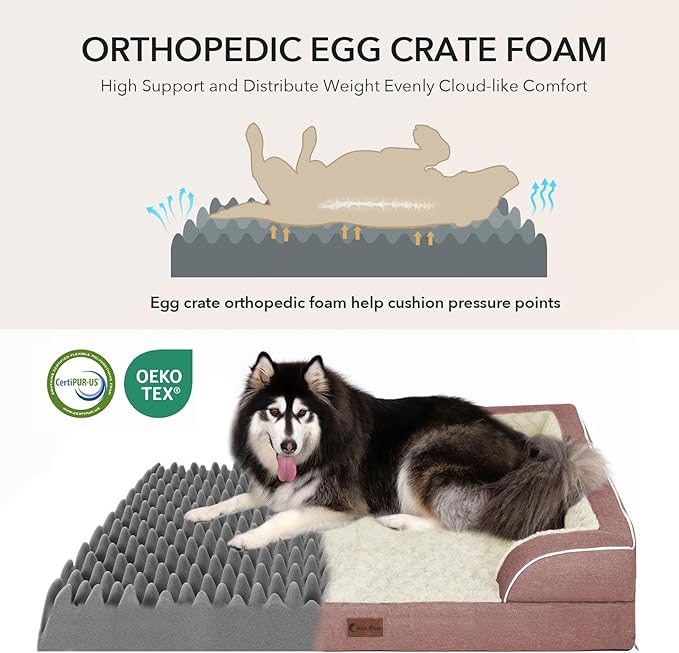 Casa Paw Orthopedic Dog Beds for Large Sized Dogs, Waterproof Memory Foam Large Pet Bed with Sides 35x22Inch, Non-Slip and Egg-Crate Foam Big Dog Couch Bed with Removable Washable Cover, Pink