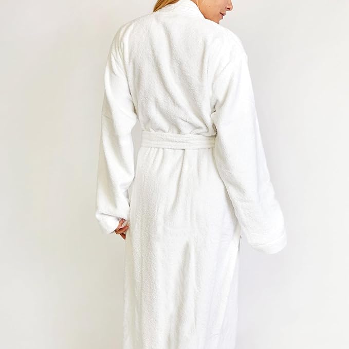 Nine Space Turkish Cotton Pleated Trim Terry Robe | Luxurious Bathrobe, Soft Spa Robe, Cozy Lounge Wear for Women