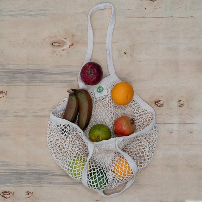Cotton Mesh Grocery Bags - Reusable Grocery Net Bags - 100% Cotton Mesh Tote Shopping Totes - French Market, Premium Cotton String Tote for Farmers Market, Produce, Grocery or Beach Trip (3 Bags)