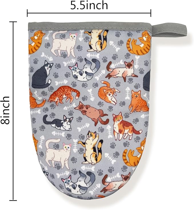 Cat Paw Claw Grey Mini Silicone Oven Mitts, Heat Slip Resistant Kitchen Gloves 2-Pack Set, Soft Short Small Oven Mittens Pot Holders for Baking Grilling Barbecue Microwave Gift