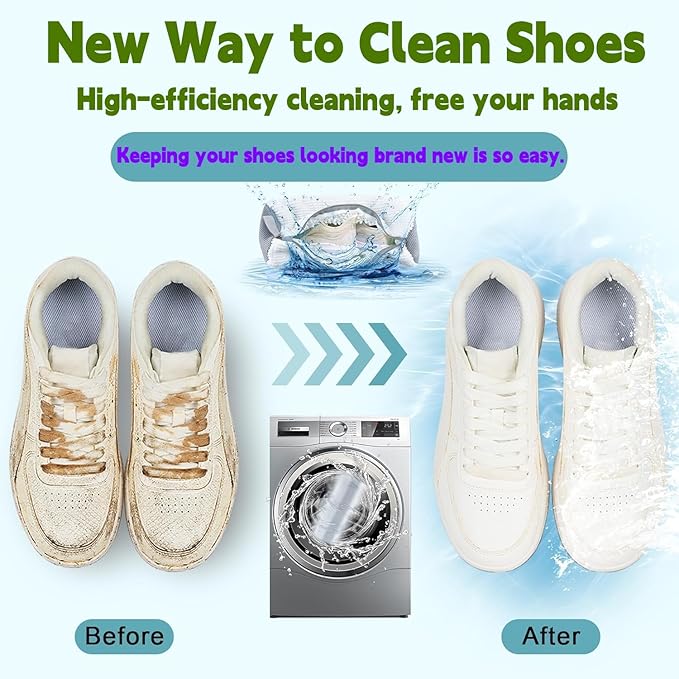 LOJWRY Shoe Bags for Washing Machine 2 Pcs XL, Shoe Laundry Bag for Washer 360°Deep Clean with Self-Locking Zipper, Effectively Protect Shoes Suitable for Sneaker, Tennis or Other Types(White)
