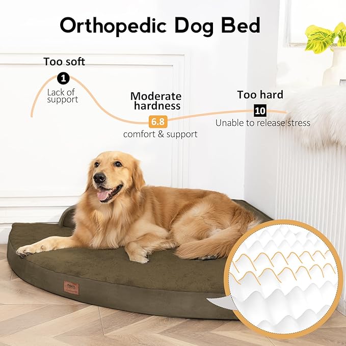 MEKIY Large Orthopedic Dog Bed with Sides XXXL Dog Beds with Removable Washable Cover Non-Slip Waterproof Pet Bed for Extra Large Dogs - Light Coffee XXXL