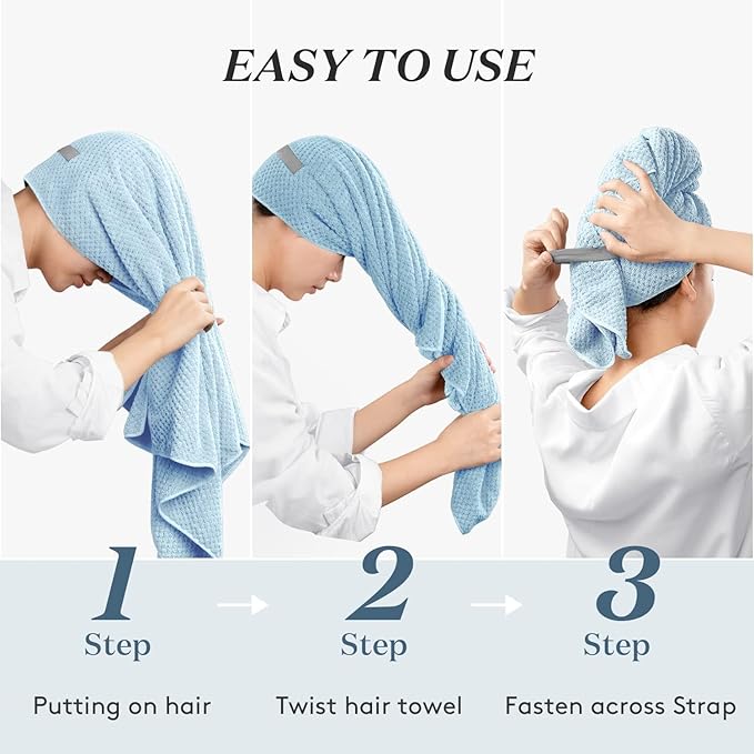 YHPDYL Microfiber Hair Towel Wrap Turban 2 Pack Large | Super Absorbent Quick Dry & Anti-Frizz for Women with Curly Hair | 27.5" x 39.4" Hair Towel Cap