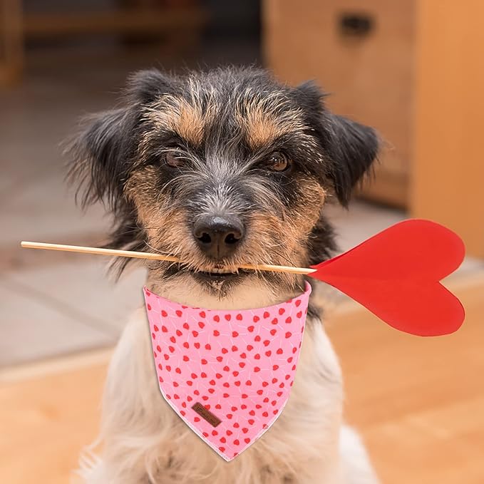 UP URARA PUP Valentine’s Dog Bandana, Valentine Triangle Bid Scarf for Girl Boy Small Medium Dogs or Cats, Adorable Puppy Wedding & Valentine’s Bandana, Cute Soft Cotton Pet Kerchief