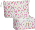 HAOGUAGUA 2 Pieces Makeup Bag, Small Large Quilted Cosmetic Bag, Travel Floral Make Up Toiletry Organizer Bag for Women Girls (2PCS STYLE B-4)