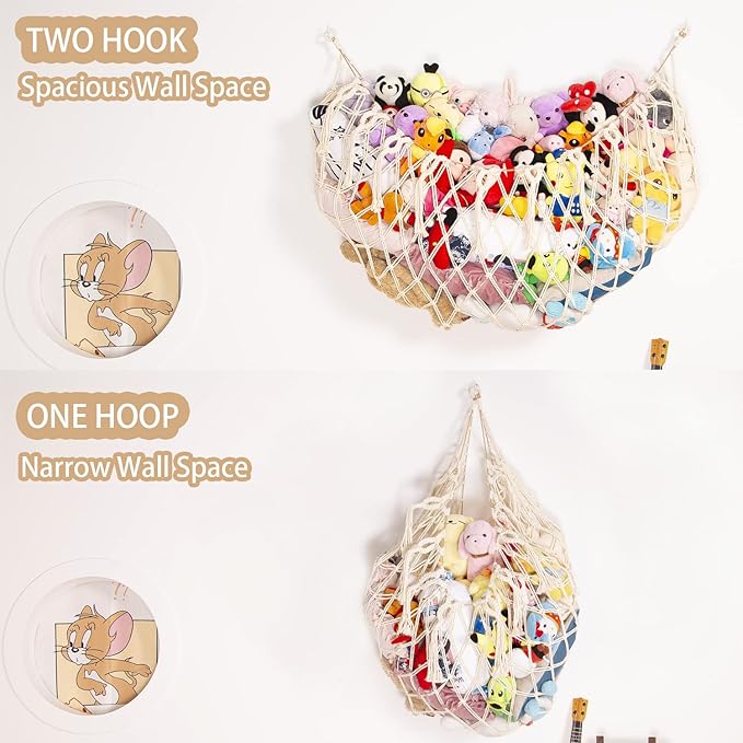 YKBU Stuffed Animal Net or Hammock Wall Hanging Net for Stuffed Animal Storage Macrame Toy Display Plush Toy Holder Soft Toy Organizer for Nursery Baby Bedroom Playroom-Cream