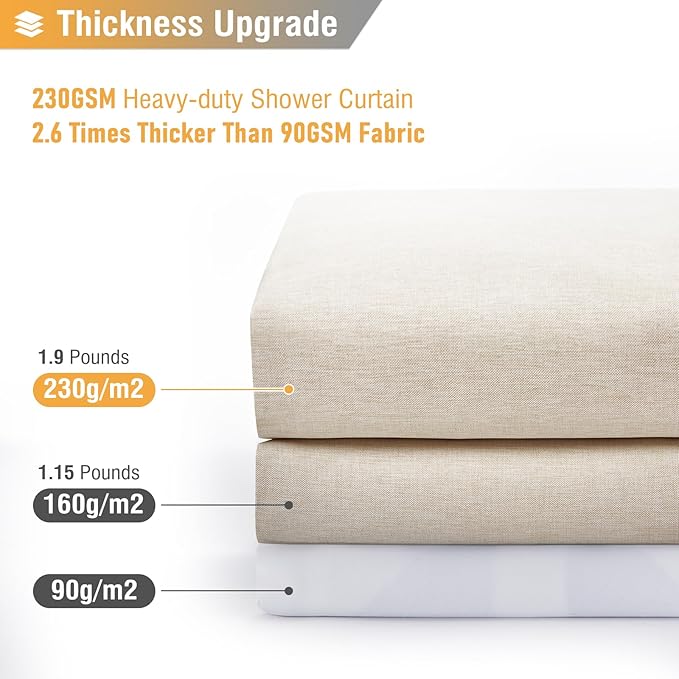 BTTN Extra Long Fabric Shower Curtain, 96 Inch Linen Textured Heavy Duty Cloth Shower Curtain Set with 12 Plastic Hooks, Large Hotel Luxury Polyester Shower Curtains for Bathroom(72"x96", Beige/Cream)