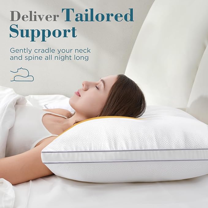 viewstar Pillows Queen Size Set of 2, Hotel Quality, Down Alternative Gusseted Bed Pillows for Side, Back, or Stomach Sleepers, White, 19" x 28"