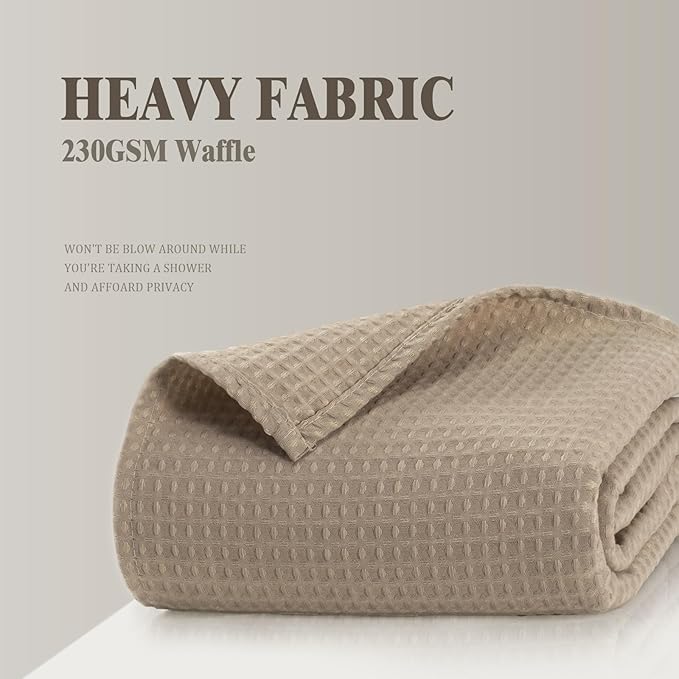 Awellife Waffle Hotel Textured Beige Shower Curtains for Bathroom 230 GSM Heavy Duty Fabric Liner, 72" W X 72" L Inch