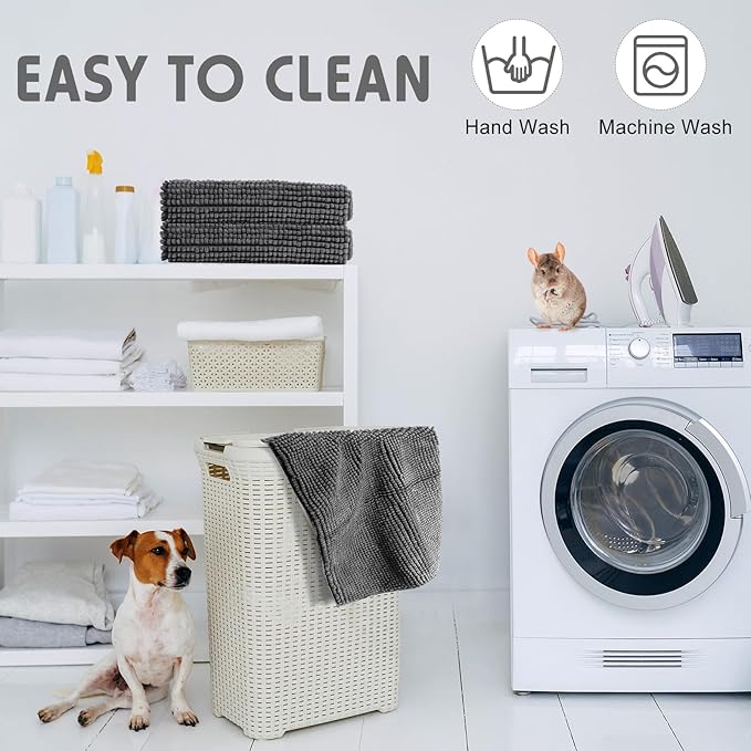 Amylove 4 Pcs Guinea Pig Cage Liner Guinea Pig Bedding Dog Door Mat for Muddy Pet Paws Washable Chenille Pee Pads Small Animal Sleeping Bed for Bunny Hamster(12 x 12 Inch,Square,Dark Gray)