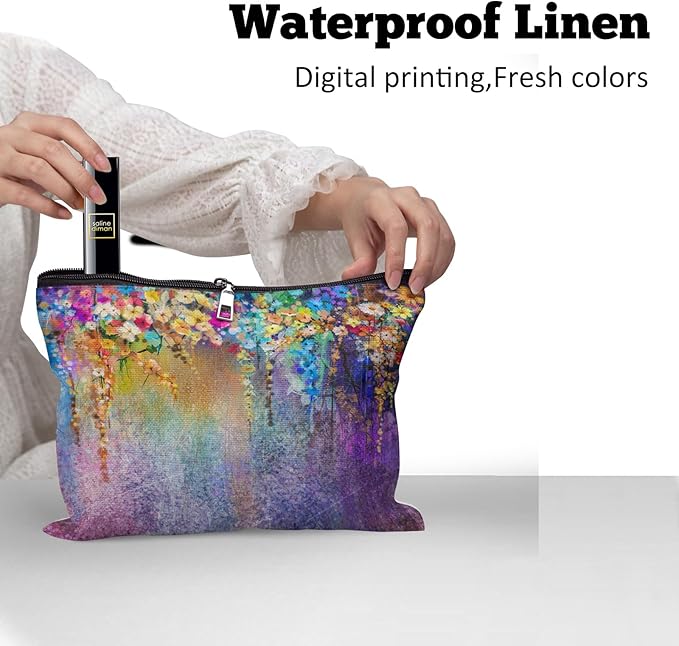 Cafl Painting Blossom Makeup Bag Travel Large Splendid Flowers Cosmetic Bag Organizer toiletry Essentials Jewelry Zipper Bag Gift For Women -10×8 inch