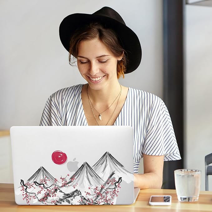 BYCeKe Compatible with MacBook Air 13.6 inch Case 2022-2025 M4 A3240 M3 A3113 M2 A2681,Sunset&Moutain for Mac Air13 M4 Pattern Plastic Hard Shell&Keyboard Cover for Air 13.6 Print,Abstract Mountain
