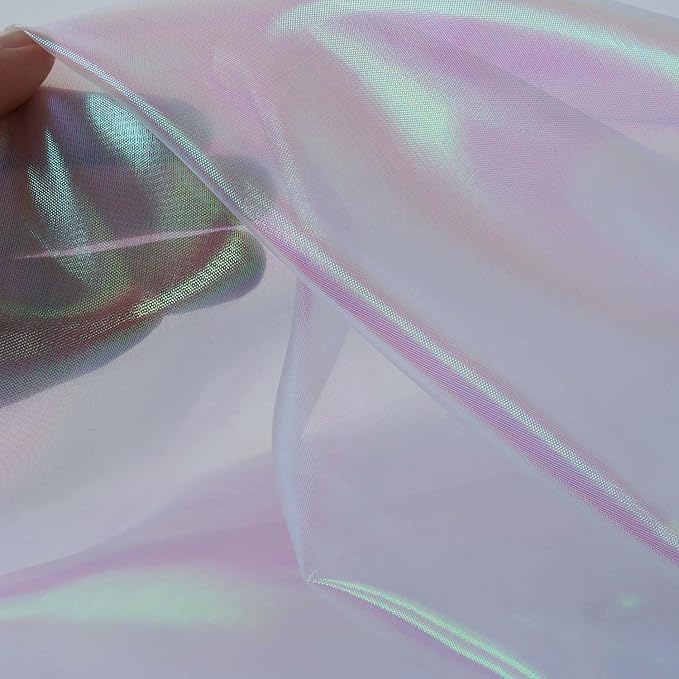 Sheer Iridescent Organza Fabric 58 Inches Wide - 10 Yards Precut - Shinny Wedding Party Decor Fairy Costume Voile Doll Clothes Sewing - White