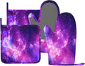 Galaxy Oven Mitts and Pot Holders Set Silicone Heat Resistant Galaxy Star and Nebula Kitchen Gloves Set Nebula Kitchen Mittens Pot Holders for BBQ Cooking Baking Grilling