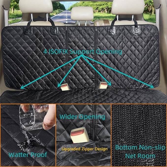 ANOSOSPECIAL Dog Car Seat Cover for Back Seat Cover for Kids ISOFIX Car Seat Protector for Dogs Nonslip Water Proof Universal Fit Dog Car Seat Cover for Truck SUV(Large,Black)