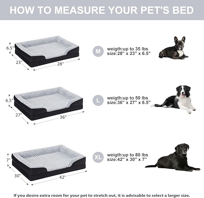LEXTRO Orthopedic Dog Bed for Large Dogs, Egg Crate Foam Bed for Large Dogs, Equipped with Removable Waterproof Pillow Cover and Anti-Slip Bottom, Pet Bed