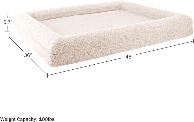 PETMAKER Orthopedic Pet Bed - 45in Large Dog Bed with Supportive Bolster, Nonslip Bottom, and Removable Washable Cover - Memory Foam Pet Beds for Large Dogs - Dog Products (Cream)