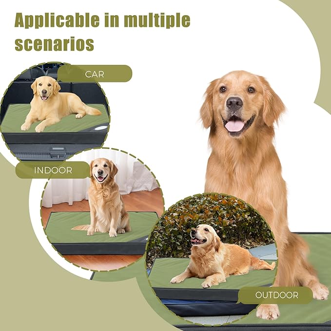 OUPEIWAWA Orthopedic Outdoor Waterproof Dog Beds for Large Dogs, Washable Pet Bed with Egg Crate Foam Pet Bed Mat for Crate and Removable Oxford Fabric Cover,41"x 29", Dark Green
