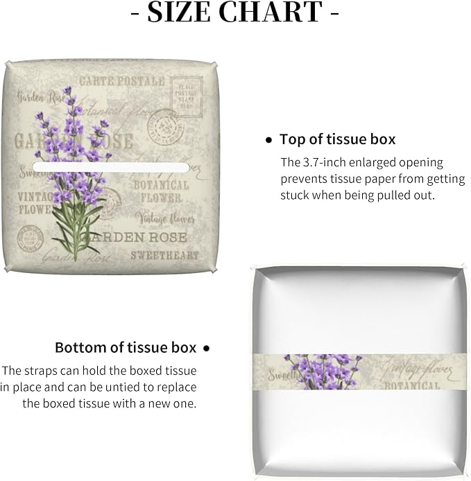POIUBLE Leather Tissue Box Holder Lavender Flowers Tissue Box Cover Square Waterproof Tissue Holder Organizer Modern Napkin Holder for Bedroom Dresser Night Stand Office Desk