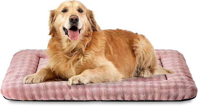 Yaning Dog Bed Mat Crate Pad for Large Dogs, Washable Soft Pet Sleeping Mat Kennel Pad with 3D Bubble Pattern, Dusty Pink, 42"x 28"