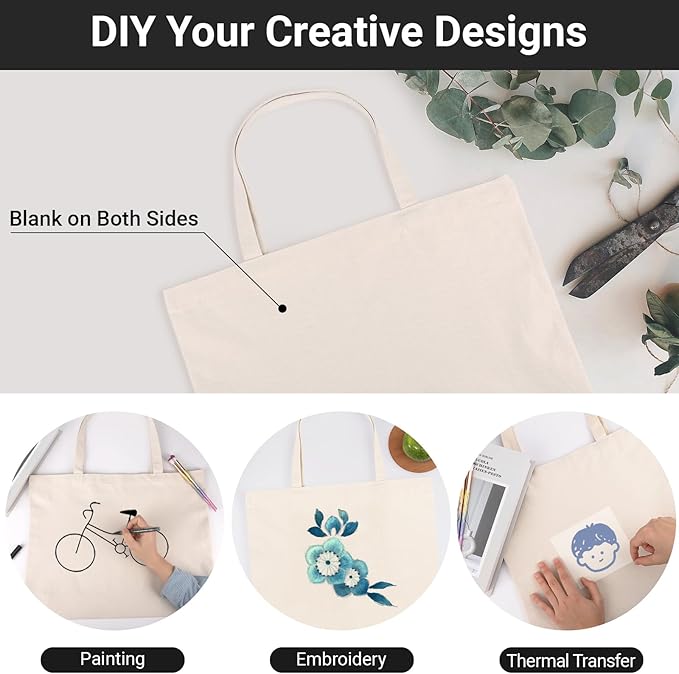 Segarty Blank Canvas Tote Bags, 3 Pack 18x15 Reusable Bags for Women, Durable Shoulder Bag Aesthetic with Natural Cotton Cloth, Canvas Tote for DIY, Gift, Grocery, Beach, Travel