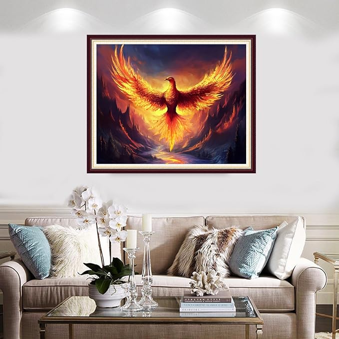 Foxnyart Stamped Cross Stitch Kits Full Range of Embroidery Needlework Starter Kits for Beginners Adults 11CT Embroidery Patterns Art Crafts DIY Needlepoint Kit-Lucky Fire Phoenix 16x20 inchs