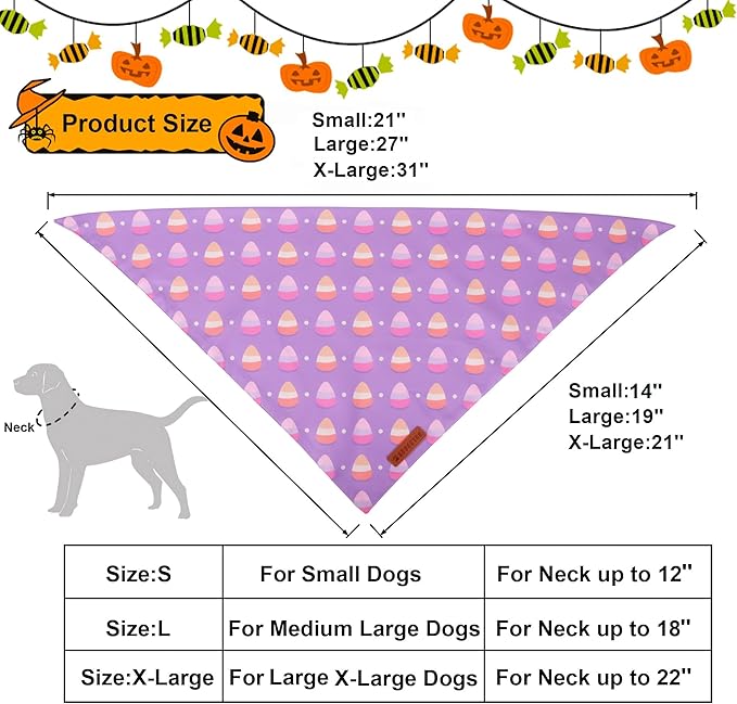 ADOGGYGO Halloween Dog Bandanas 2 Pack, Triangle Reversible Pumpkin Candy Print Pet Scarf Bib, Purple Halloween Bandans for Small Dogs (Small)